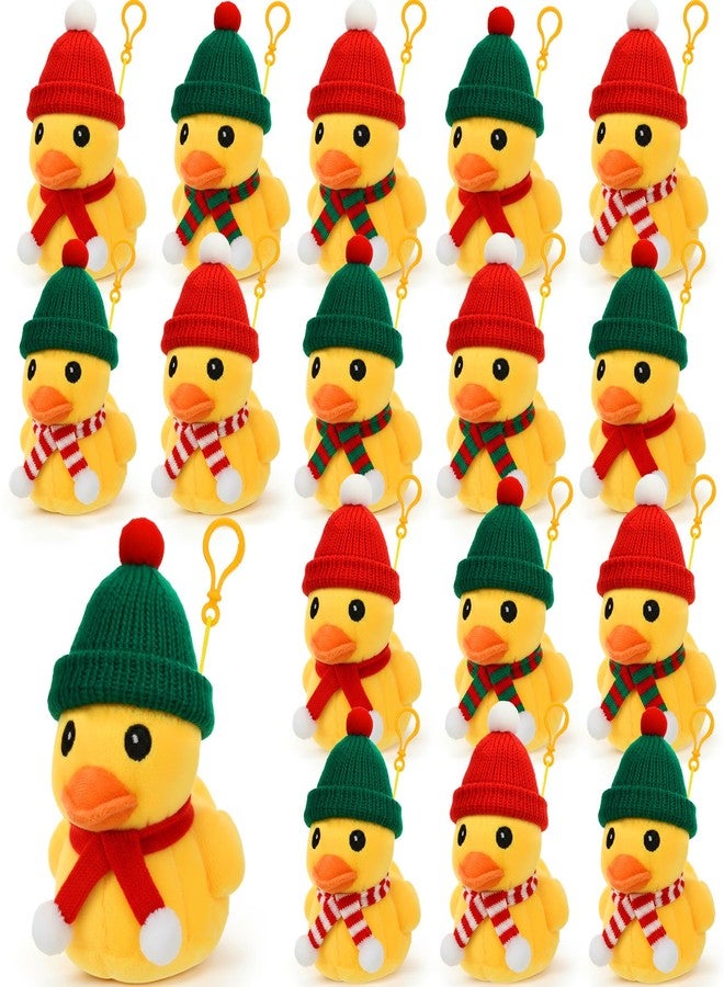 جيريفي مجموعة جيريفي المكونة من 16 قطعة من دمى البط المحشوة القطيفة، هدايا عيد الميلاد، بطة صغيرة 4 بوصة مزينة بقبعة ووشاح لشجرة عيد الميلاد، حيوانات محشوة، هدايا بالجملة، هدايا عيد الميلاد، هدايا حفلات، جوائز - Image 1